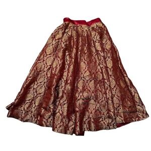 Women's Red Brocade A-Line Skirt‎ Floral Wedding Cosplay
